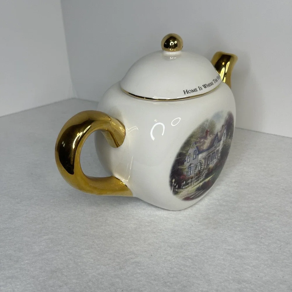 Vintage Thomas Kincade Porcelain Tea Pot Teleflora Gift Home Is‎ Where The Heart